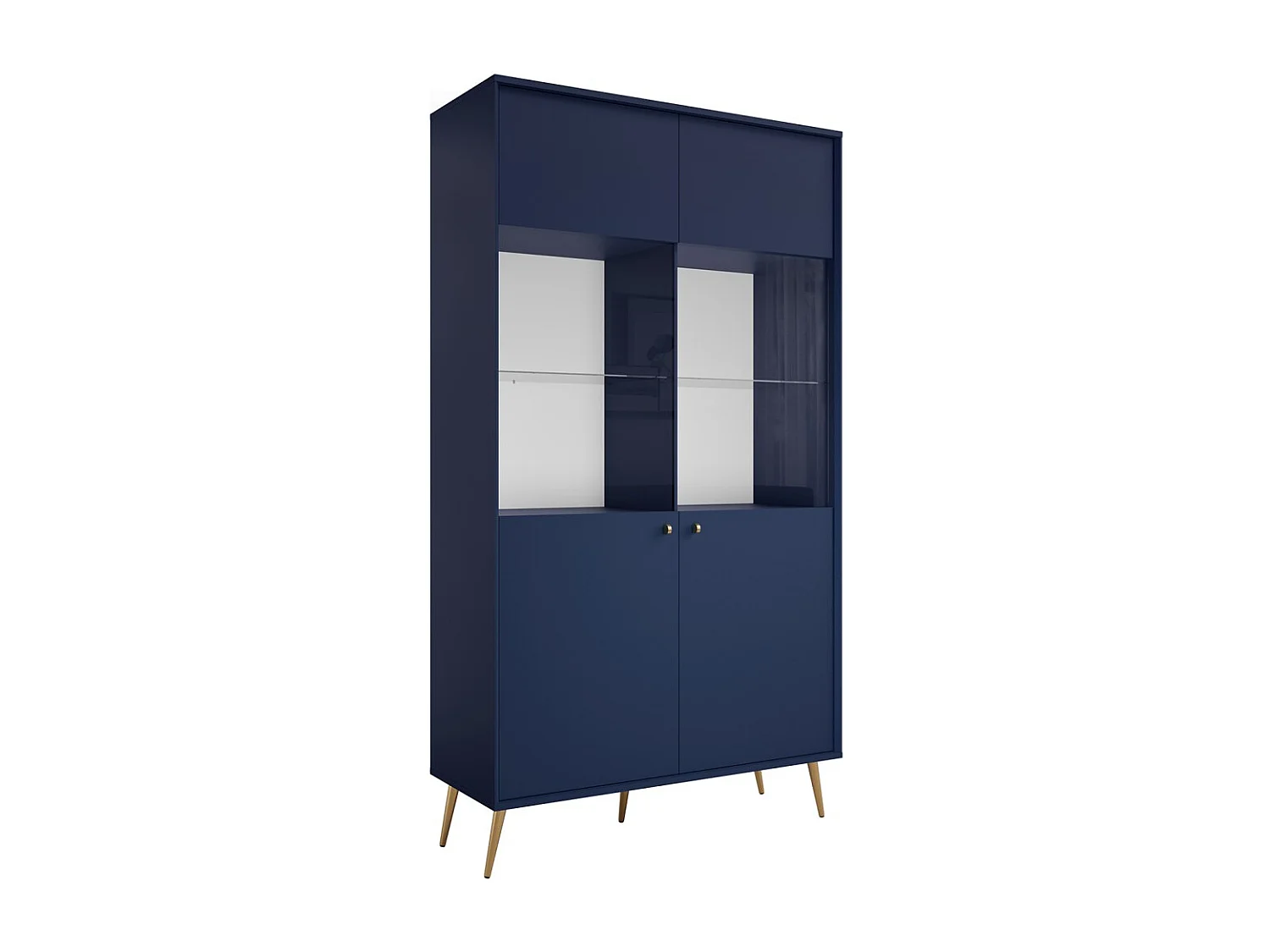 Vitrina de diseño AZURÉA – 2 puertas acristaladas LED – Azul profundo – 106x191x41 cm