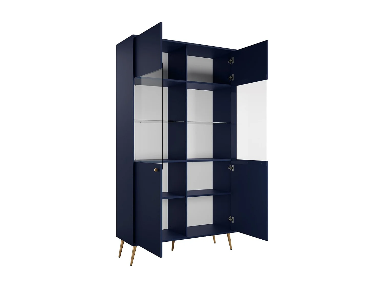 Vitrina de diseño AZURÉA – 2 puertas acristaladas LED – Azul profundo – 106x191x41 cm