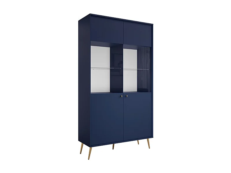Vitrina de diseño AZURÉA – 2 puertas acristaladas LED – Azul profundo – 106x191x41 cm
