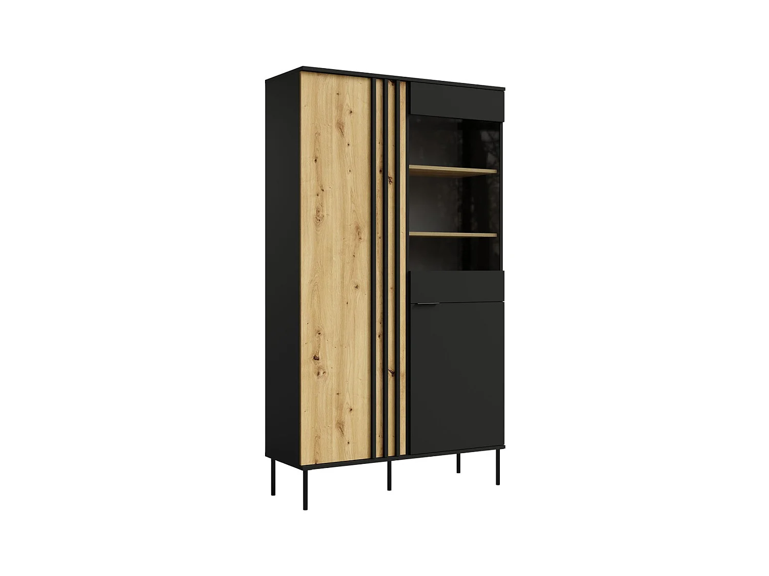Vitrina diseño IZO – 2 puertas – Negro ónix & Roble claro – 110x195x40 cm
