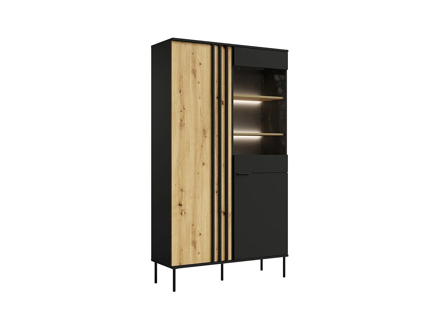 Vitrine design IZO – 2 portes – Noir onyx & Chêne clair – 110x195x40 cm
