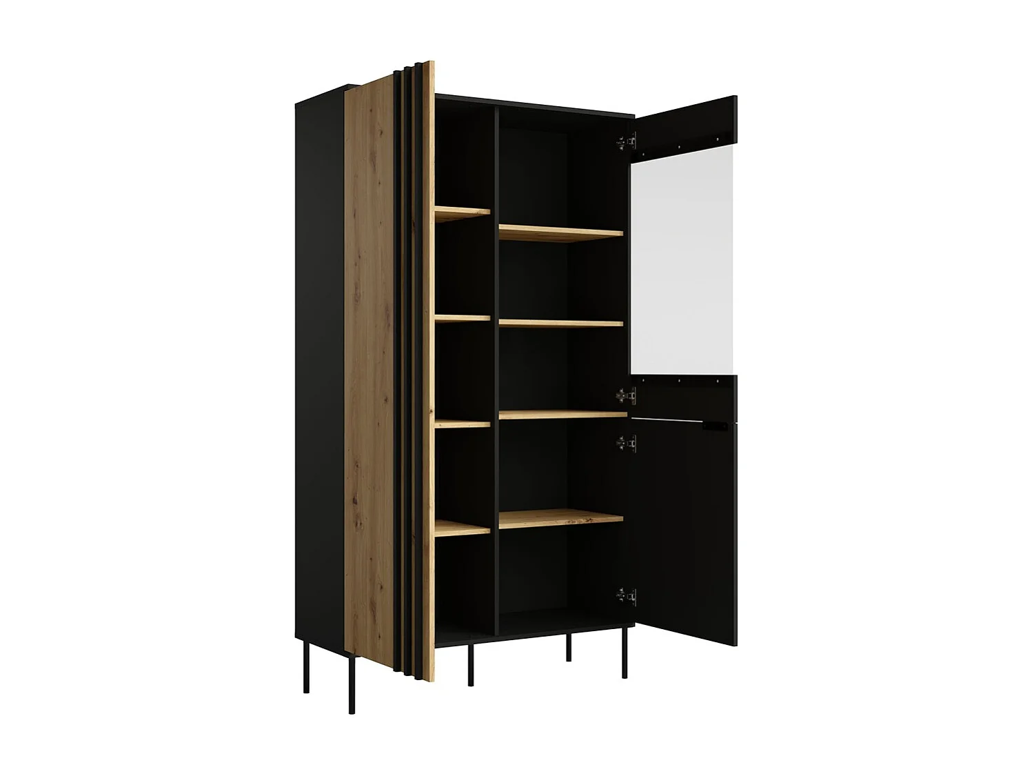 Vitrina diseño IZO – 2 puertas – Negro ónix & Roble claro – 110x195x40 cm
