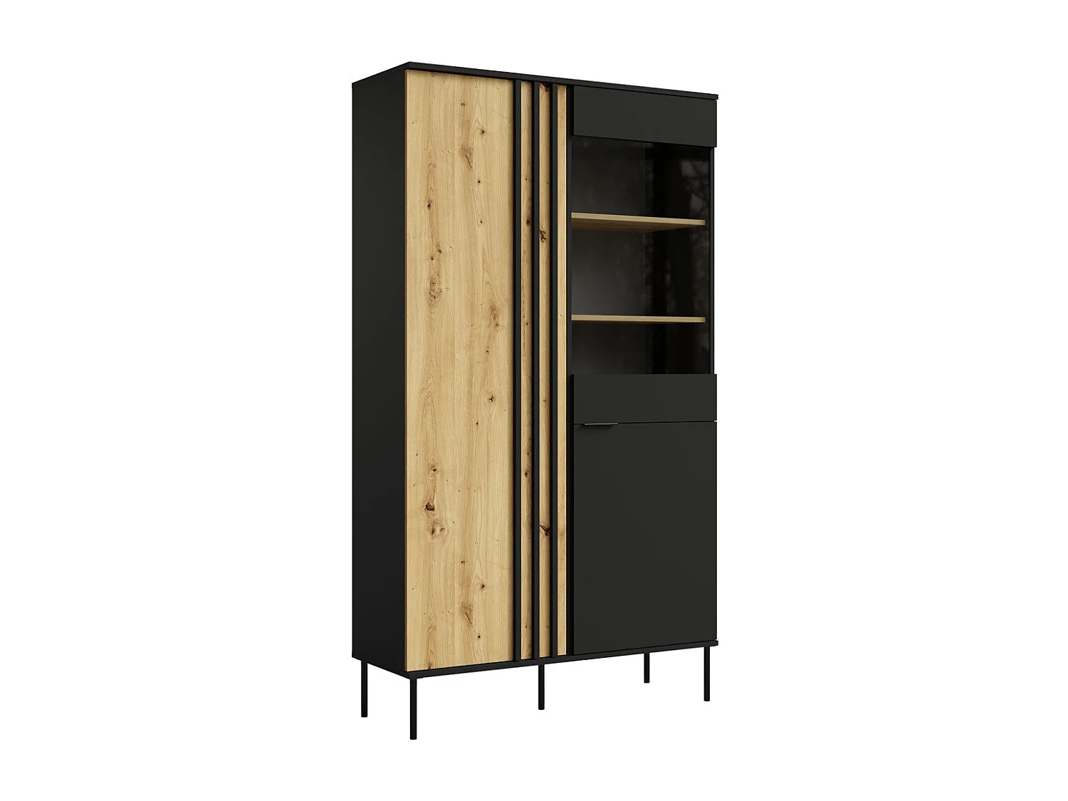 Vitrina diseño IZO – 2 puertas – Negro ónix & Roble claro – 110x195x40 cm