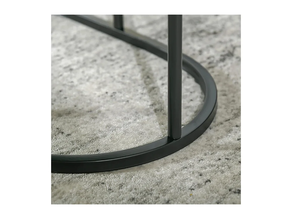 Lot de 2 tables basses tables d'appoint gigognes en acier et plateau MDF aspect marbre - table ronde et ovale - noir