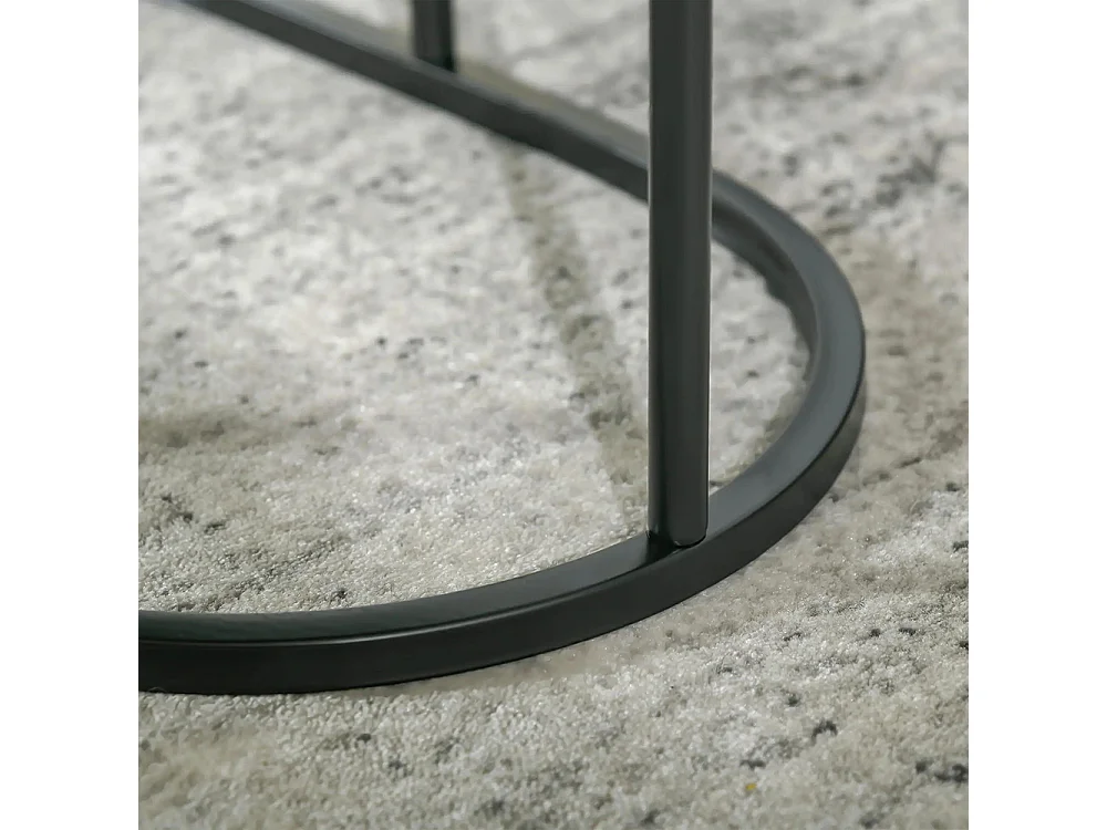 Lot de 2 tables basses tables d'appoint gigognes en acier et plateau MDF aspect marbre - table ronde et ovale - noir