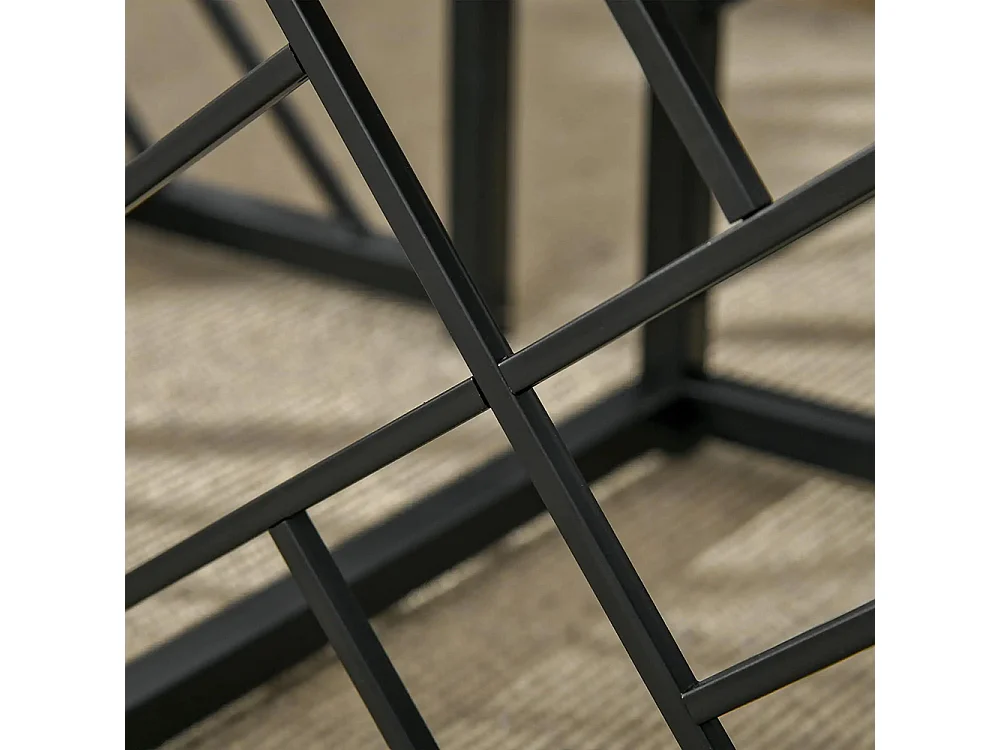 Ensemble de 3 Tables Basses gigognes encastrables Style Industriel métal Noir Aspect Bois Clair