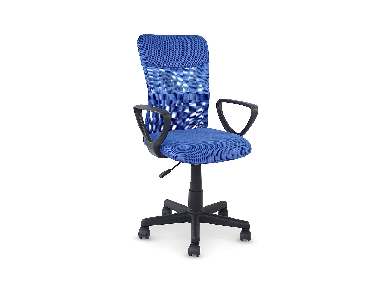 Chaise de bureau ergonomique JOGO bleu assise pivotante et réglable en hauteur 99 cm, roulettes adaptées à la moquette
