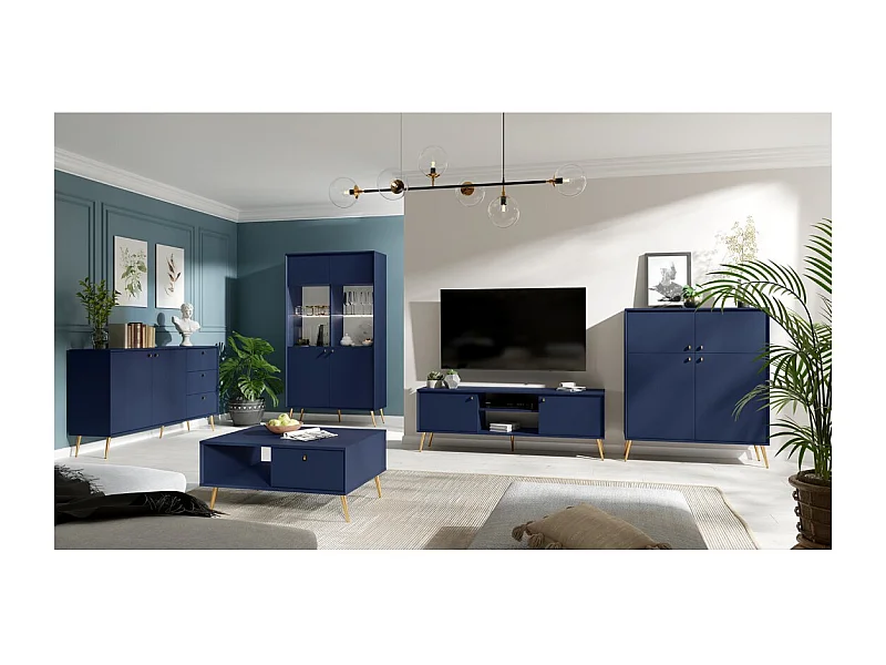 Conjunto de móveis design AZURÉA – Sala de jantar completa – Cor azul profundo