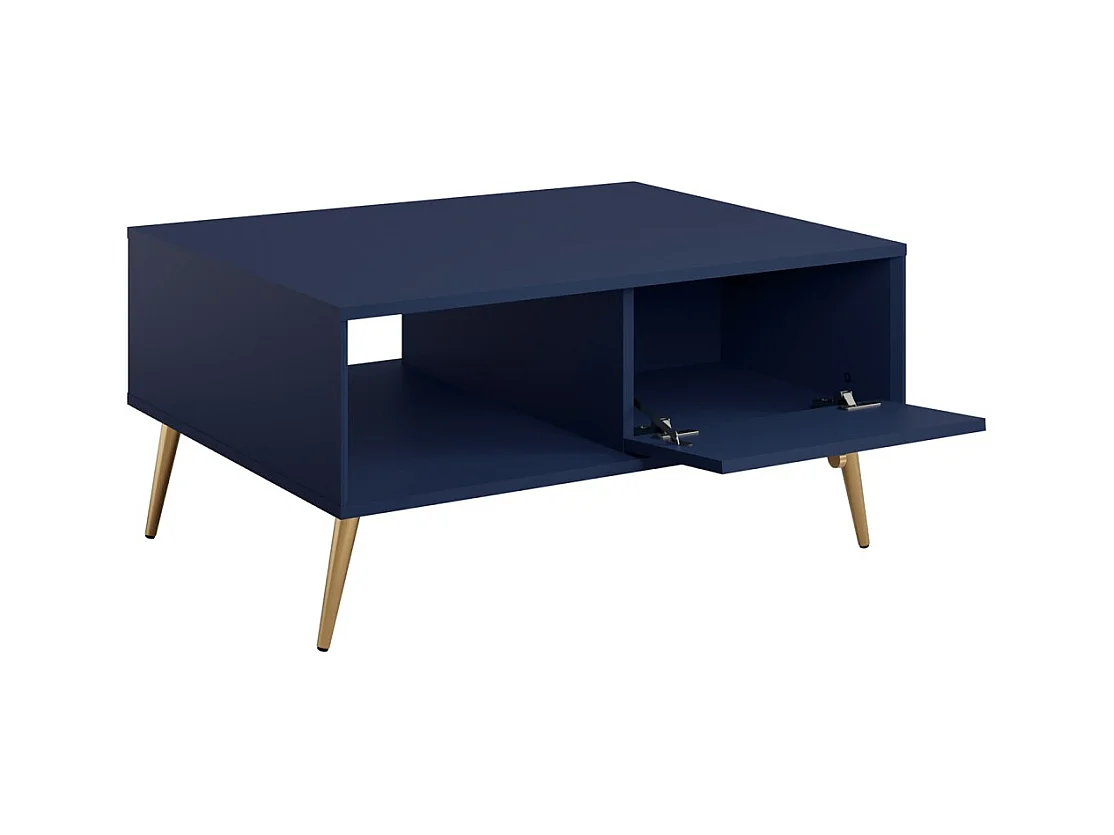 Table basse design AZURÉA – Niche + 1 porte abattante – Bleu profond – 87x43x66 cm
