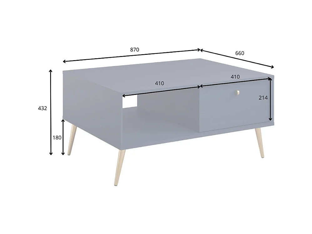 Table basse design AZURÉA – Niche + 1 porte abattante – Bleu profond – 87x43x66 cm