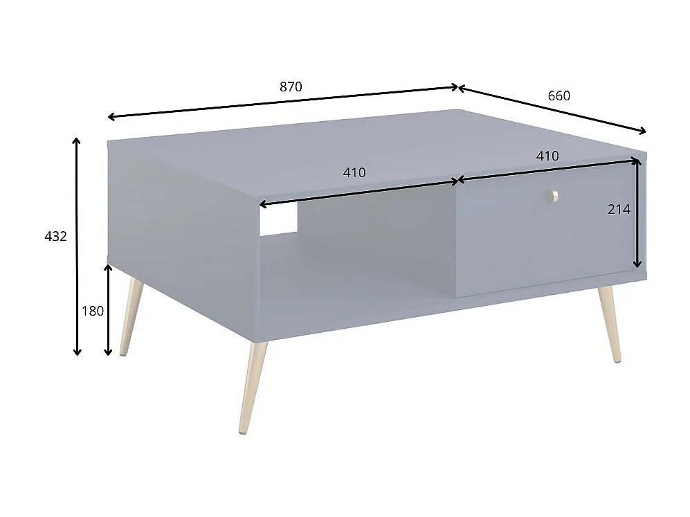 Table basse design AZURÉA – Niche + 1 porte abattante – Bleu profond – 87x43x66 cm