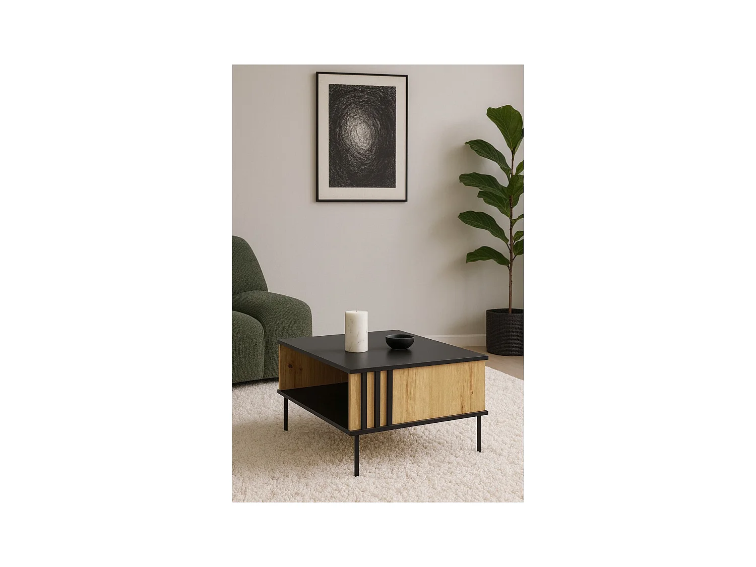 Mesa baja de diseño IZO – Ónix negro & Roble claro – 87x43x66 cm
