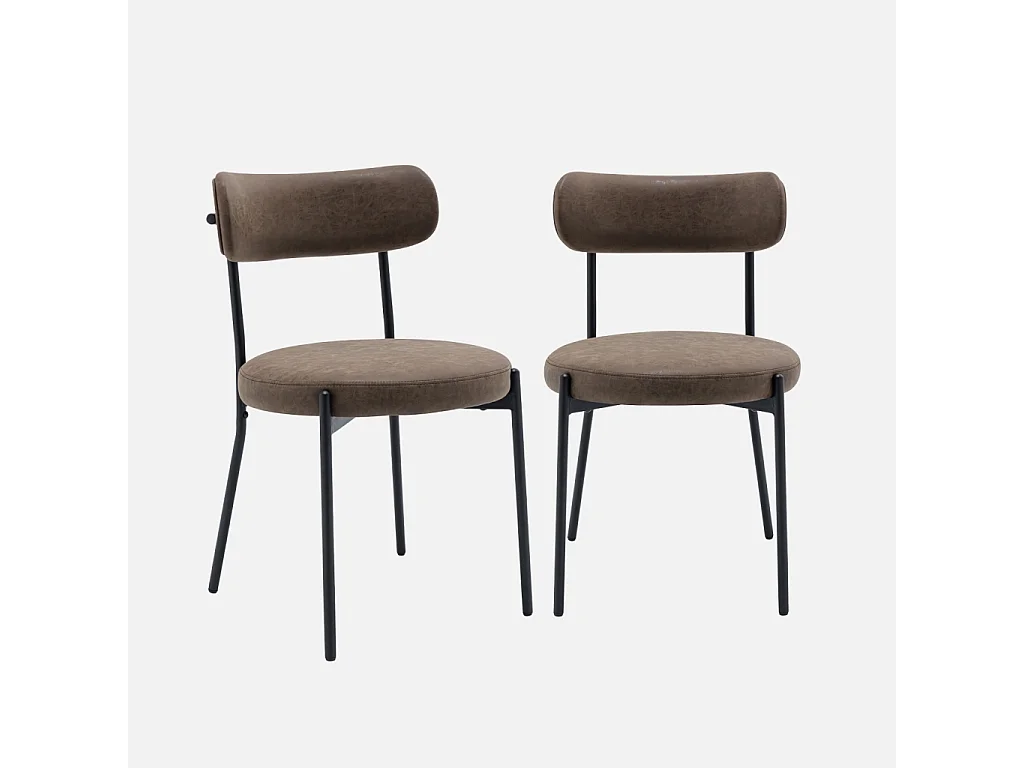 Lot de deux chaises métal et simili cuir marron L 47 x P 49 x H 76.5cm - Livia