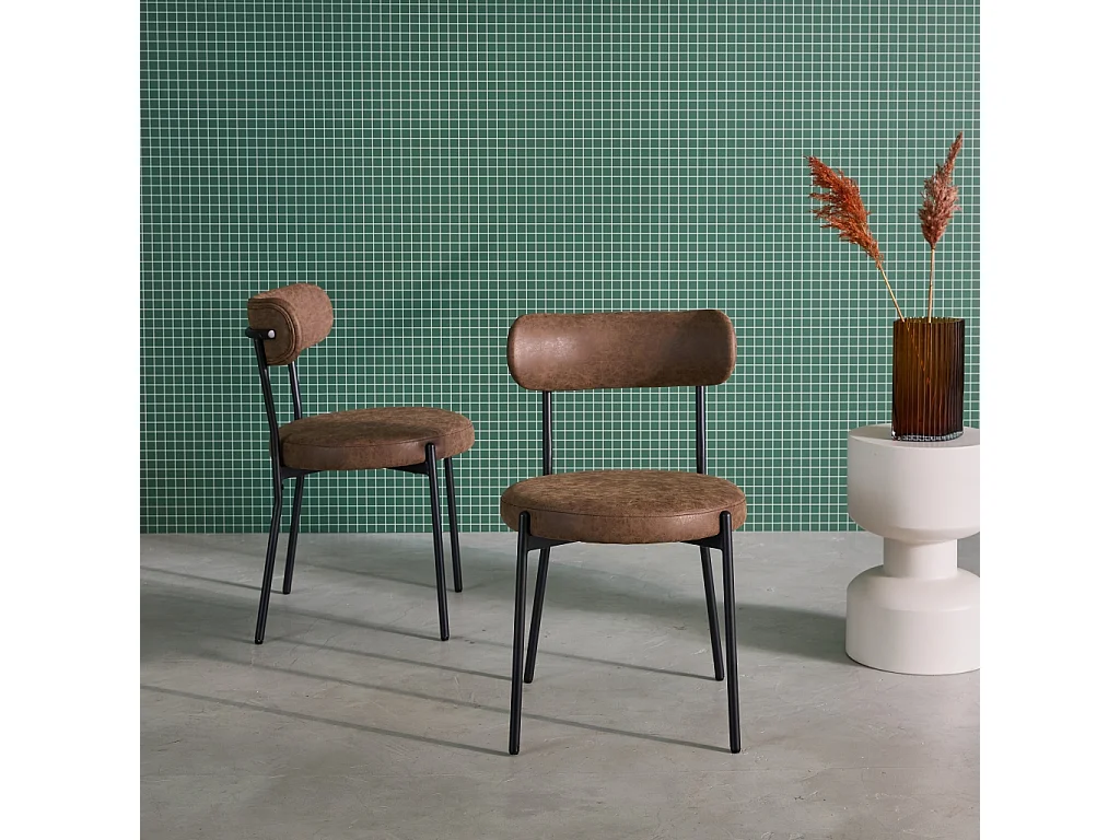 Lot de deux chaises métal et simili cuir marron L 47 x P 49 x H 76.5cm - Livia
