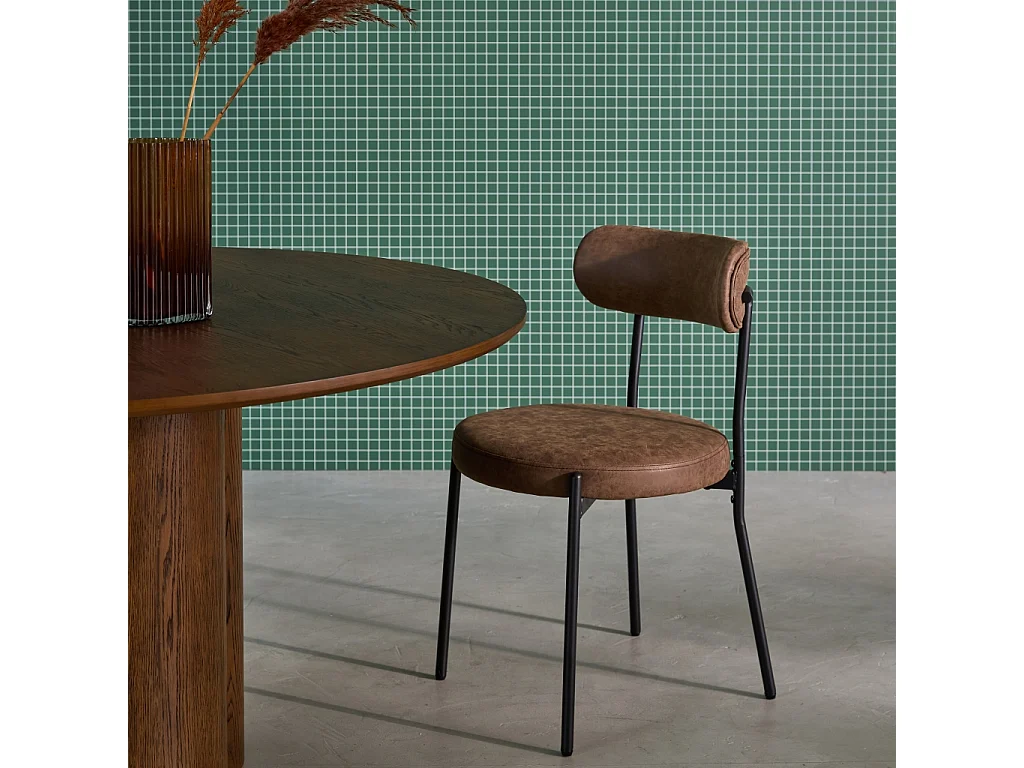 Lot de deux chaises métal et simili cuir marron L 47 x P 49 x H 76.5cm - Livia