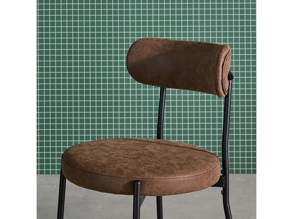 Lot de deux chaises métal et simili cuir marron L 47 x P 49 x H 76.5cm - Livia