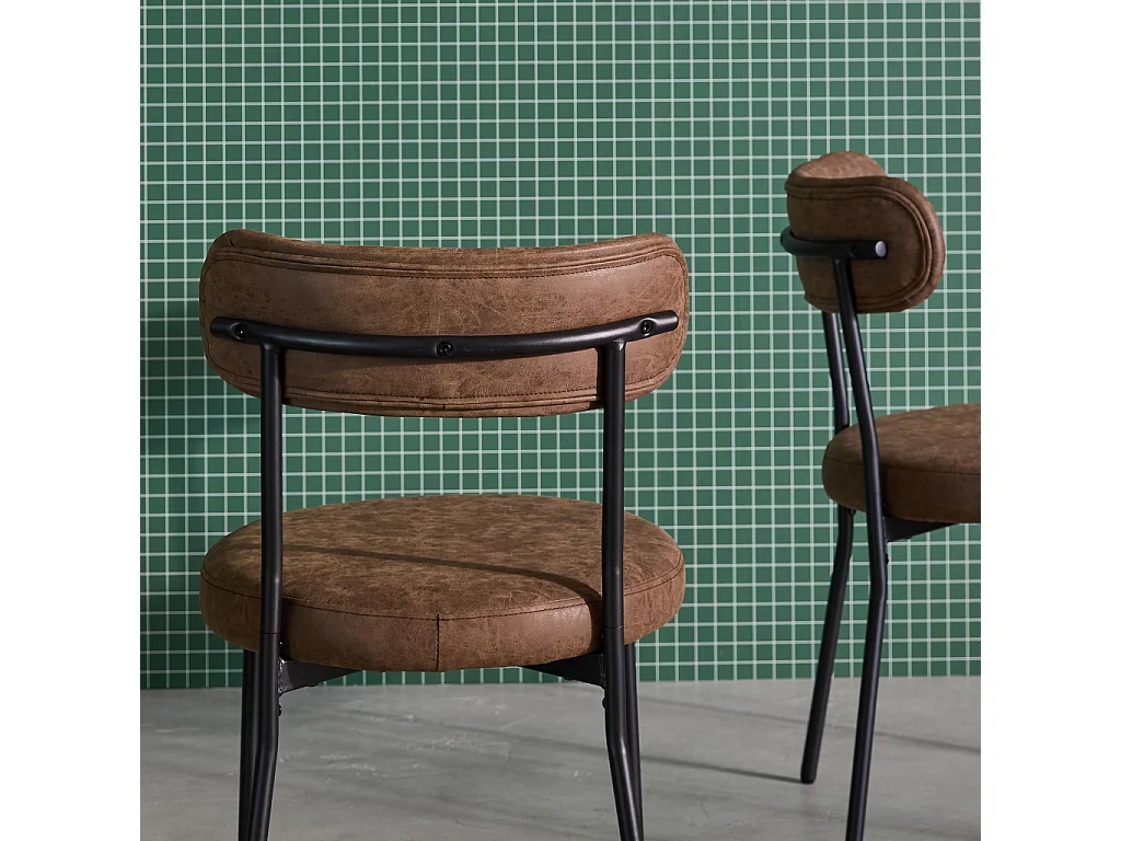 Lot de deux chaises métal et simili cuir marron L 47 x P 49 x H 76.5cm - Livia