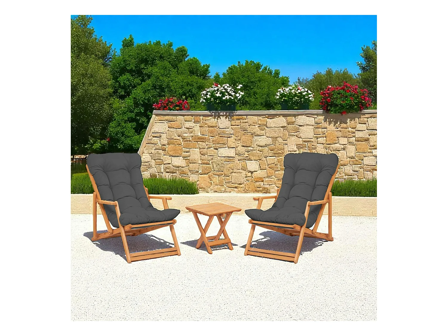 Salon jardin détente gris - 2 assises confort SORA