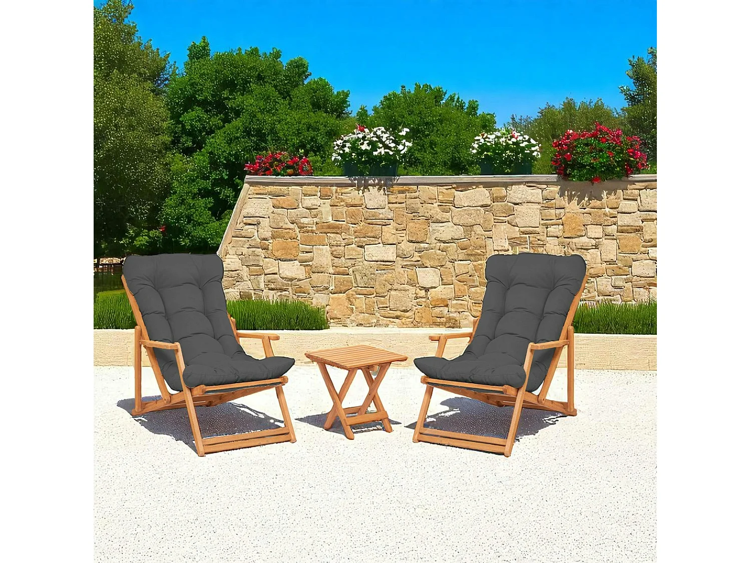 Salon jardin détente gris - 2 assises confort SORA