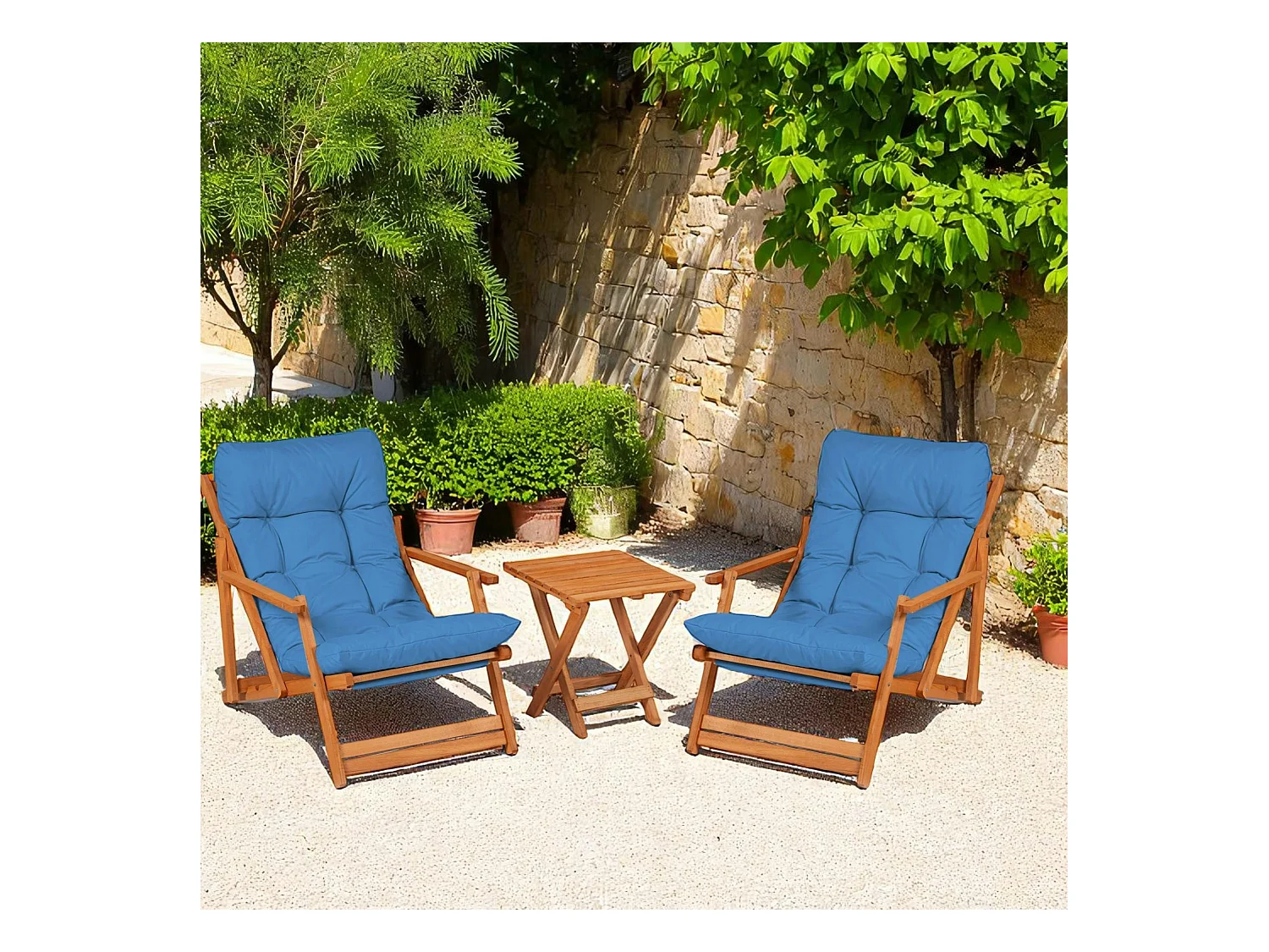 Salon jardin détente bleu - 2 assises confort SORA