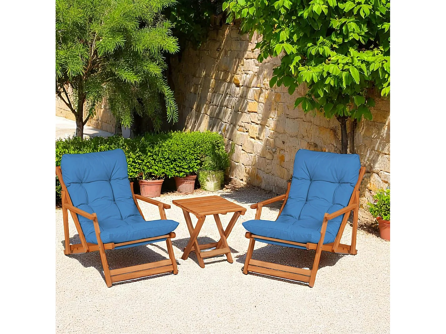 Salon jardin détente bleu - 2 assises confort SORA