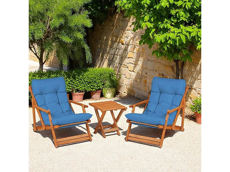 Salon jardin détente bleu - 2 assises confort SORA