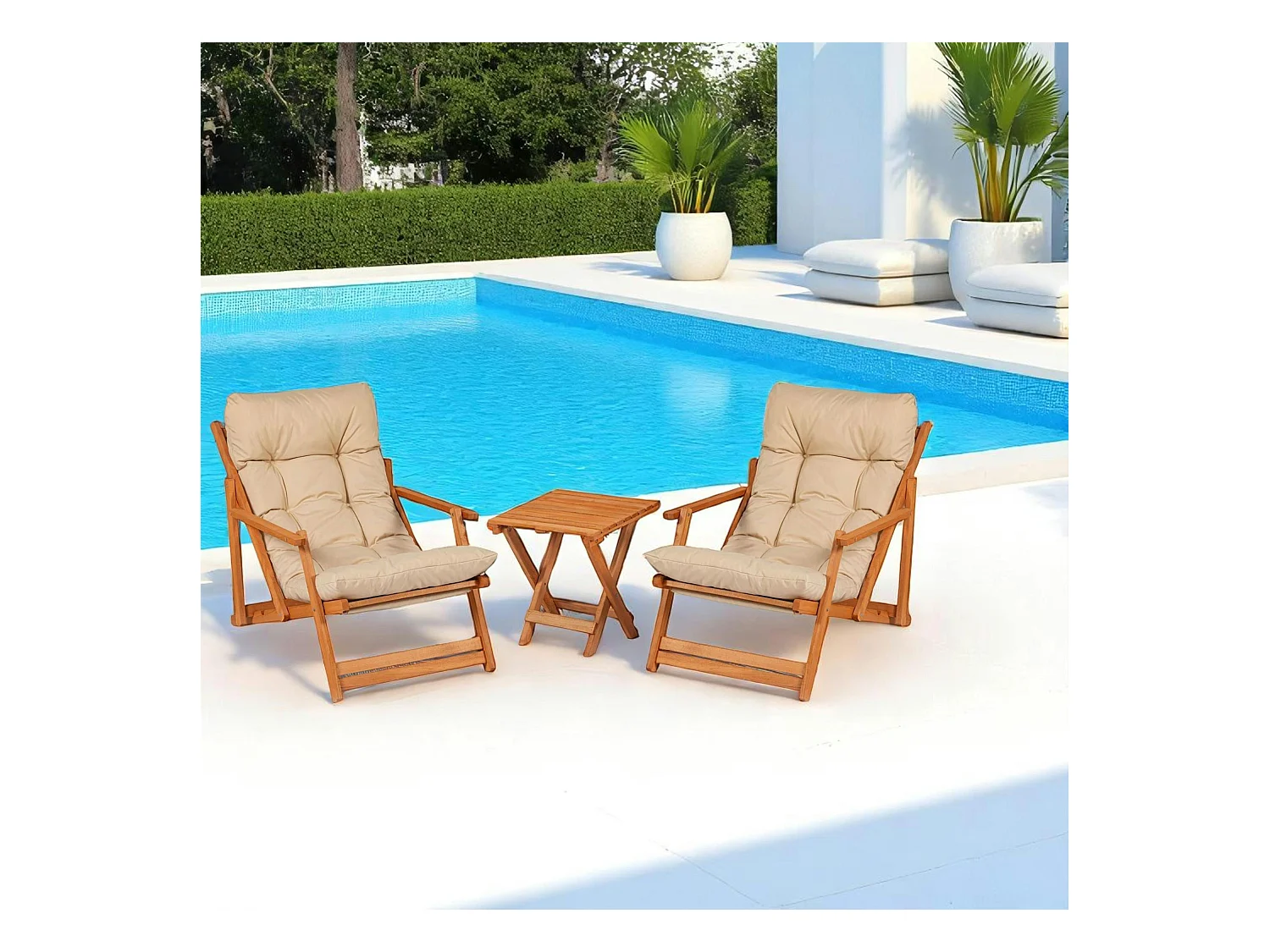 Salon jardin détente beige - 2 assises confort SORA