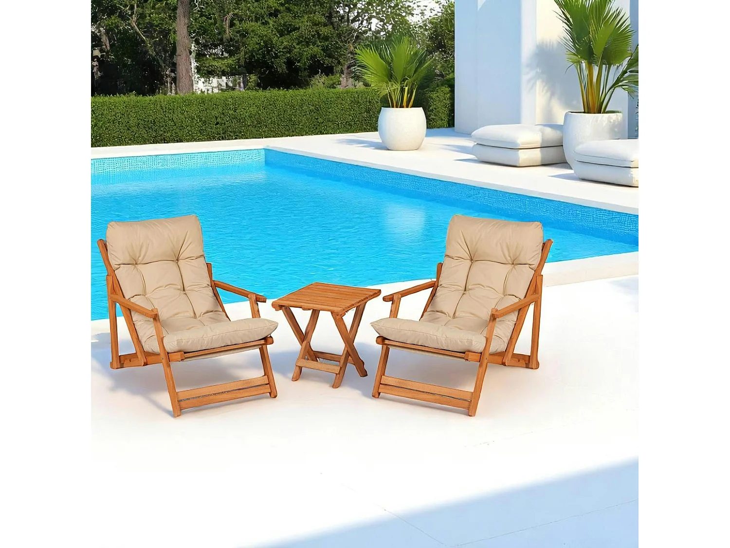 Salon jardin détente beige - 2 assises confort SORA