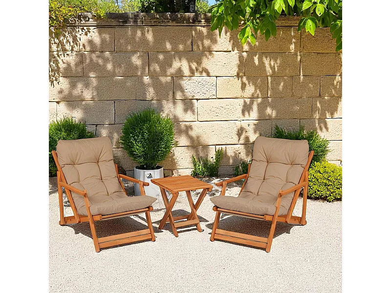 Salon jardin détente taupe - 2 assises confort SORA