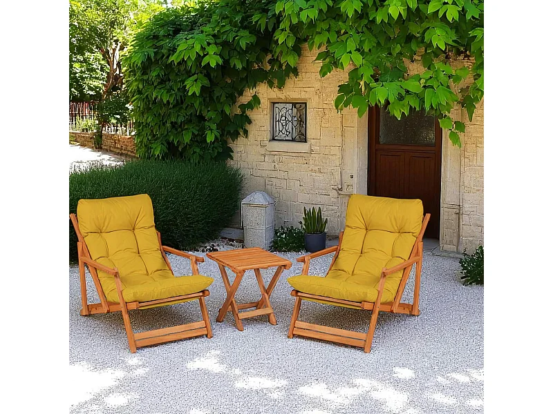 Salon jardin détente jaune - 2 assises confort SORA