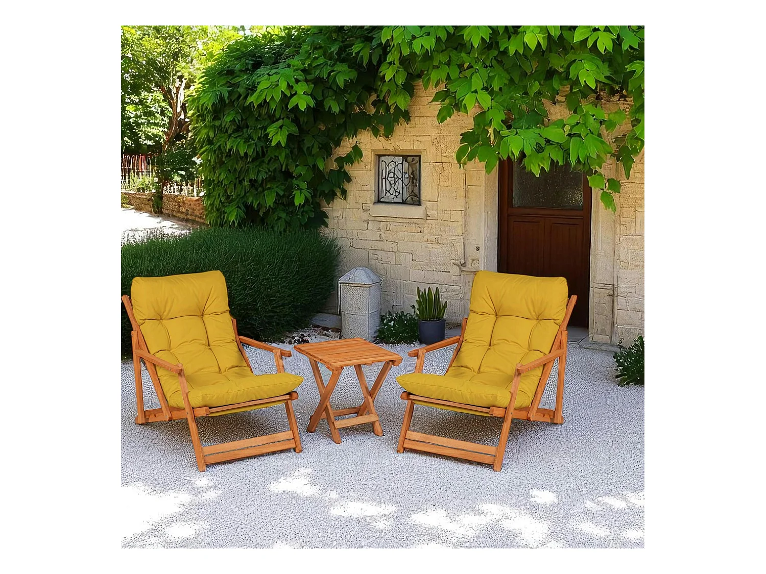 Salon jardin détente jaune - 2 assises confort SORA