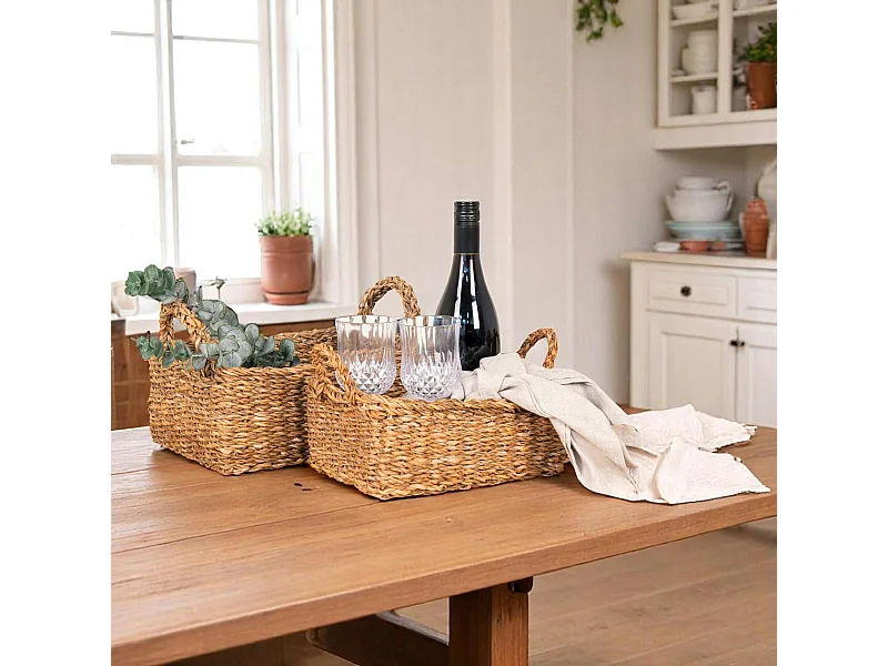 Panier de rangement rectangulaire en jonc de mer avec poignées (lot de 2)