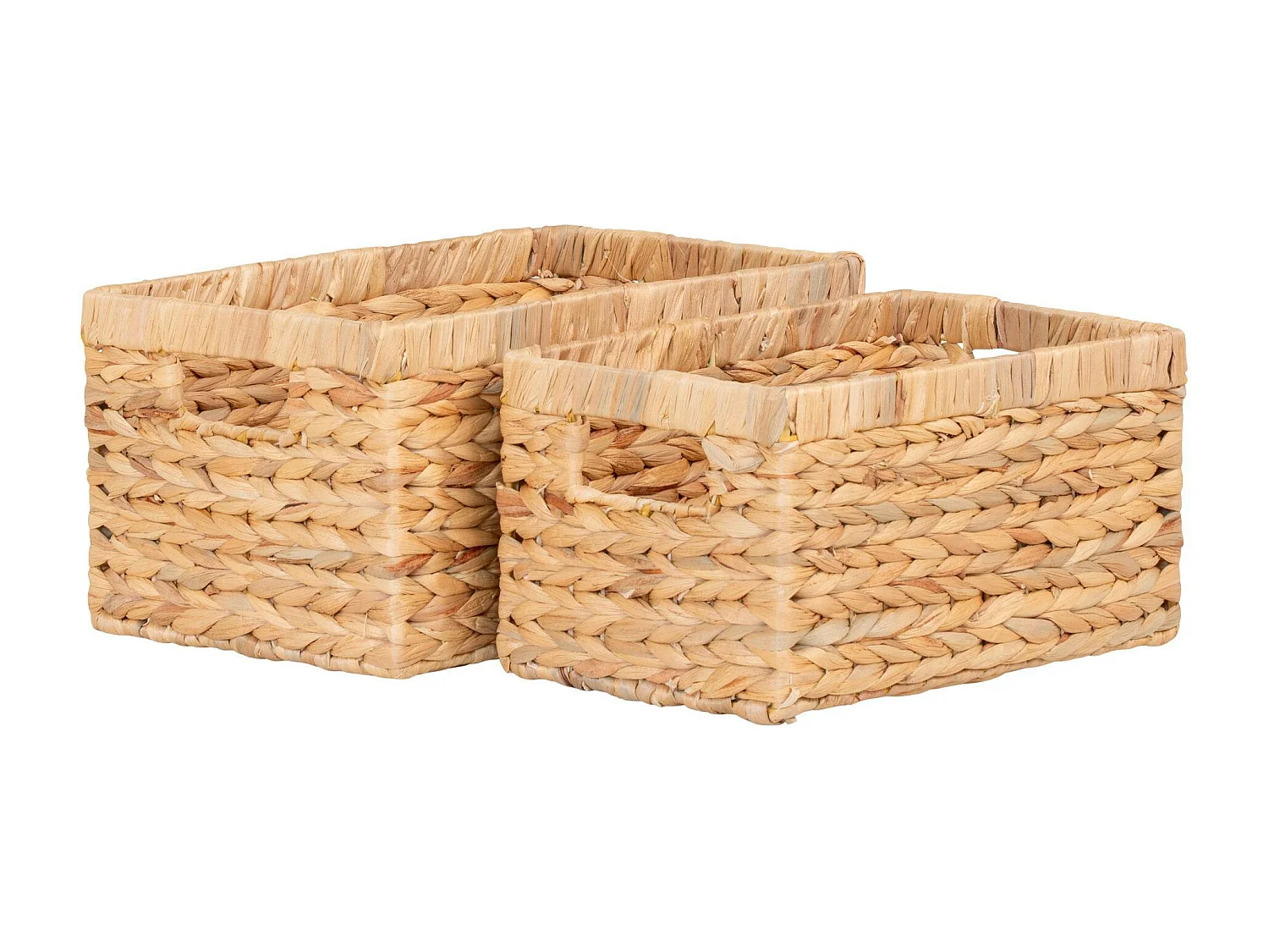 Panier de rangement déco en jacinthe d'eau avec poignées (lot de 2)