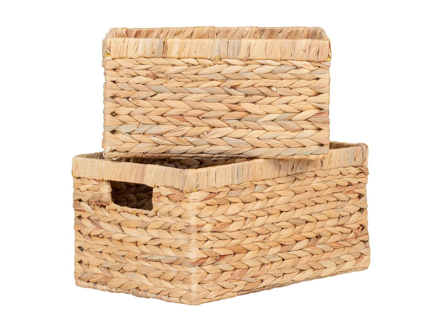 Panier de rangement déco en jacinthe d'eau avec poignées (lot de 2)