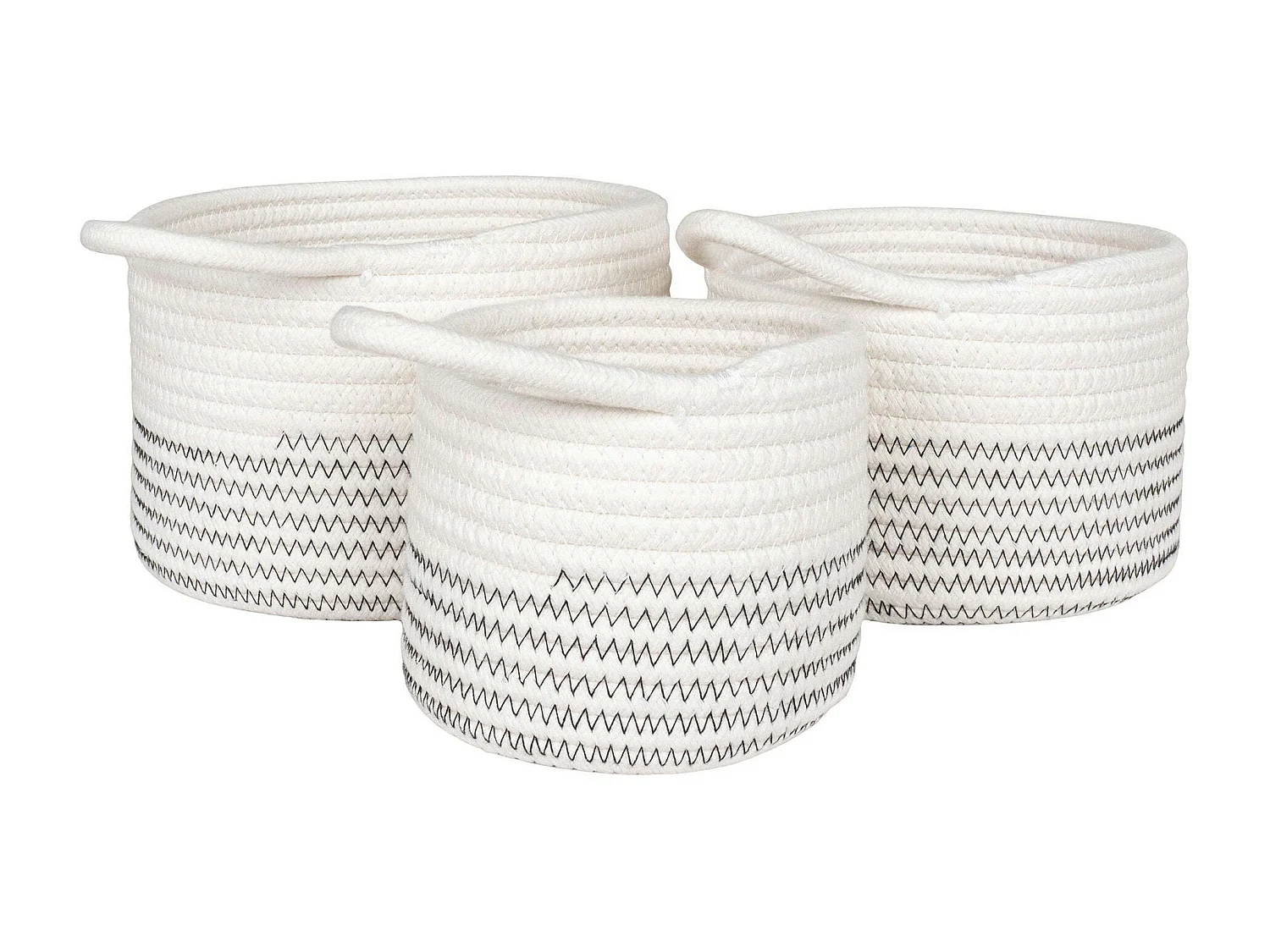 Panier de rangement en coton avec motif zigzag noir (lot de 3)