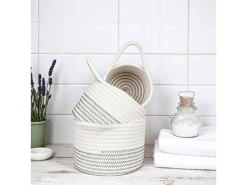 Panier de rangement en coton avec motif zigzag noir (lot de 3)
