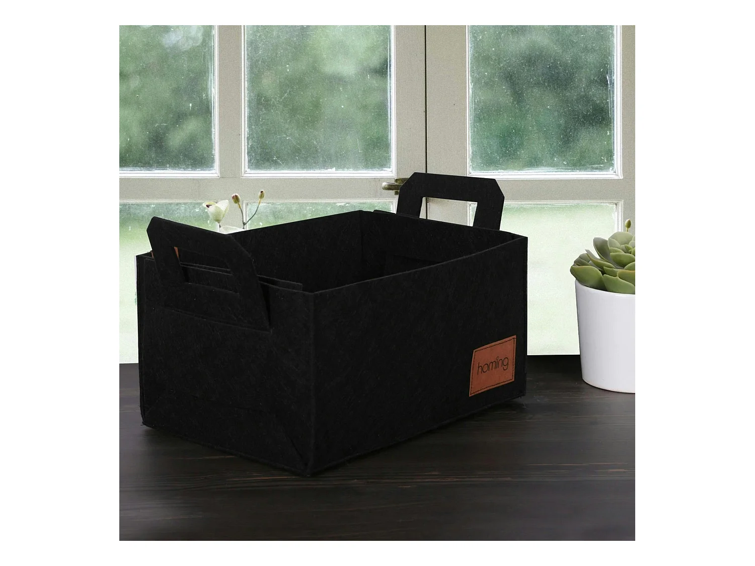 Panier de rangement noir en feutrine – avec poignées