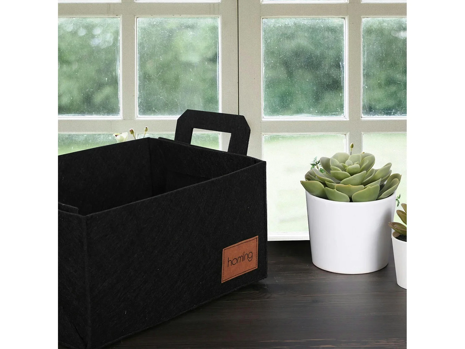 Panier de rangement noir en feutrine – avec poignées