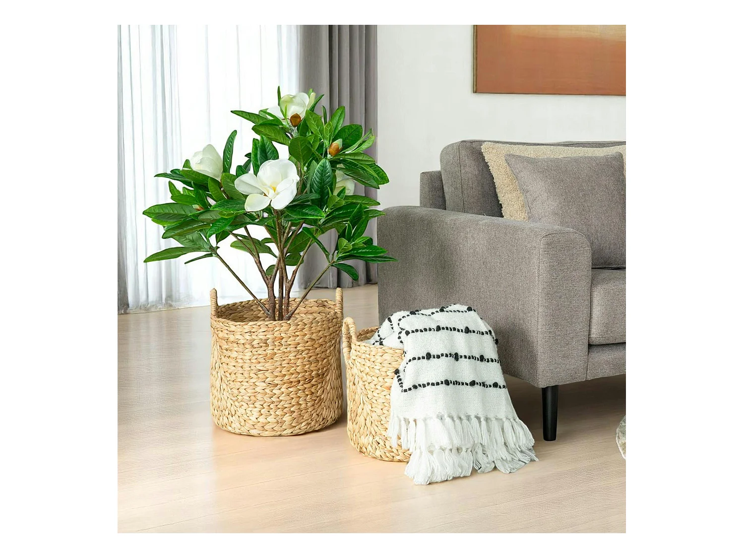 Panier de rangement tressé en jacinthe d'eau (lot de 2)