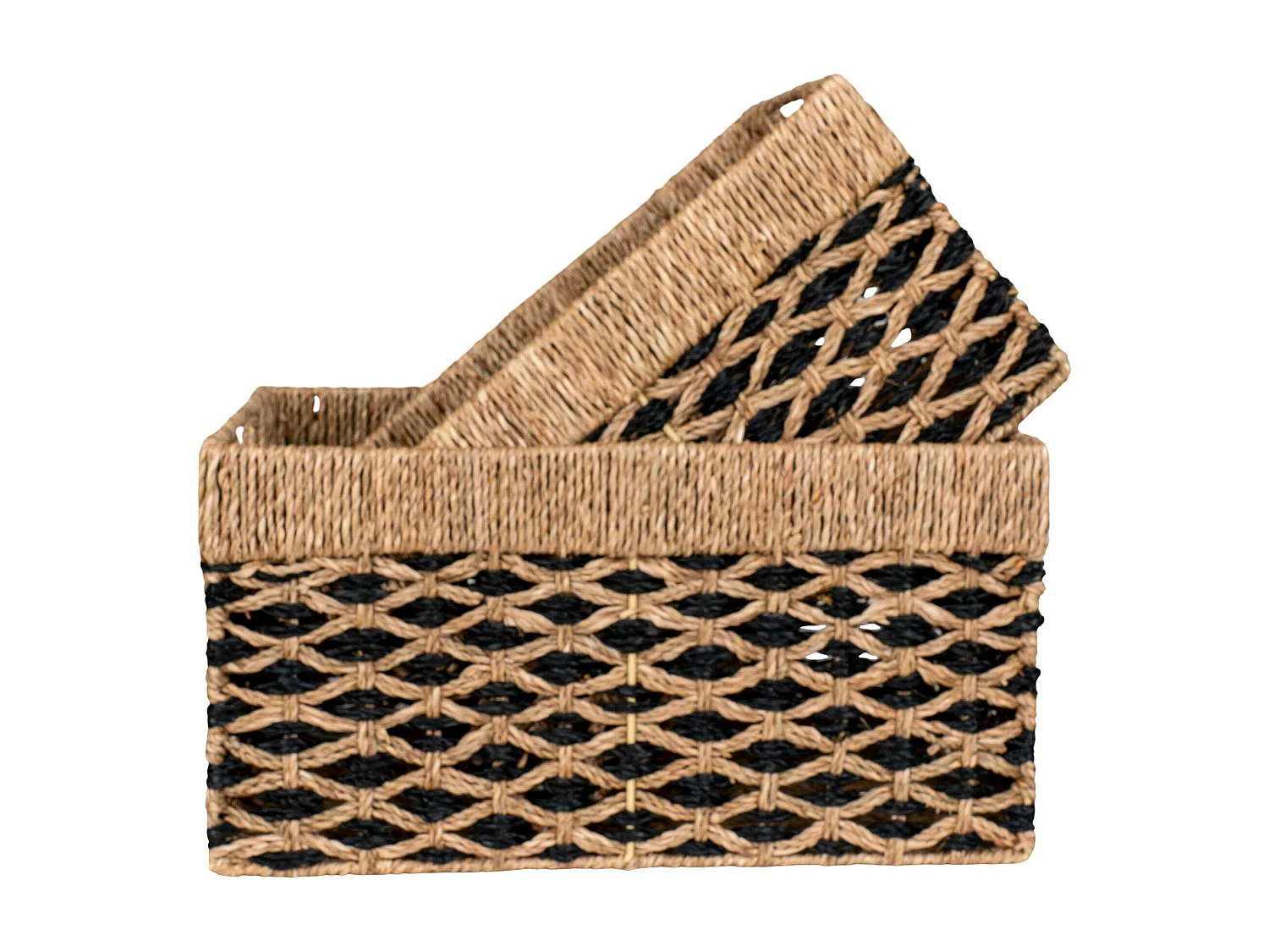 Panier de rangement déco en jonc de mer noir et naturel (lot de 2)