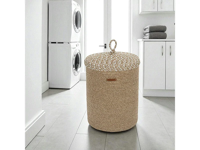 Panier de rangement rond – beige, avec couvercle IZMIR