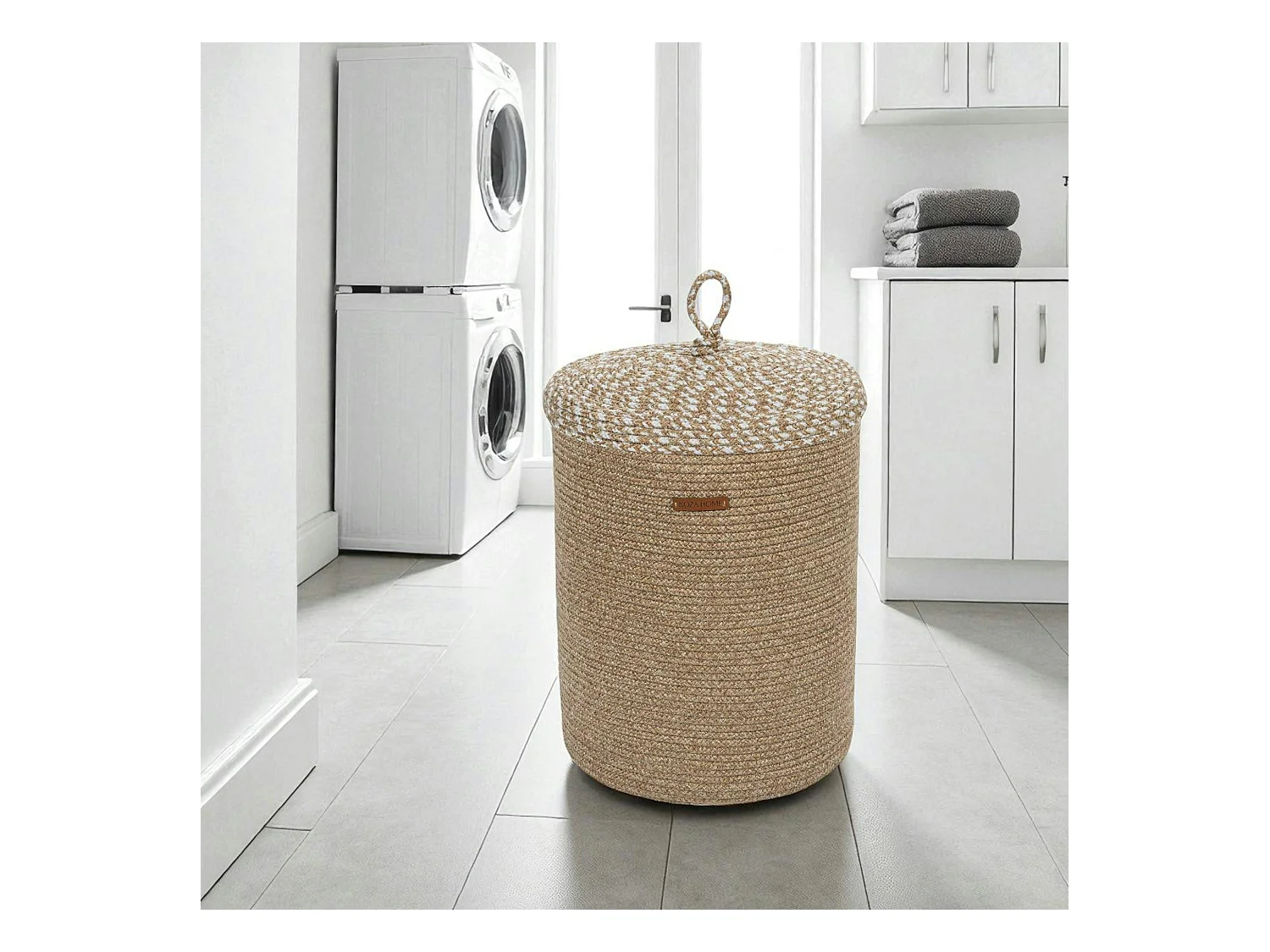 Panier de rangement rond – beige, avec couvercle IZMIR