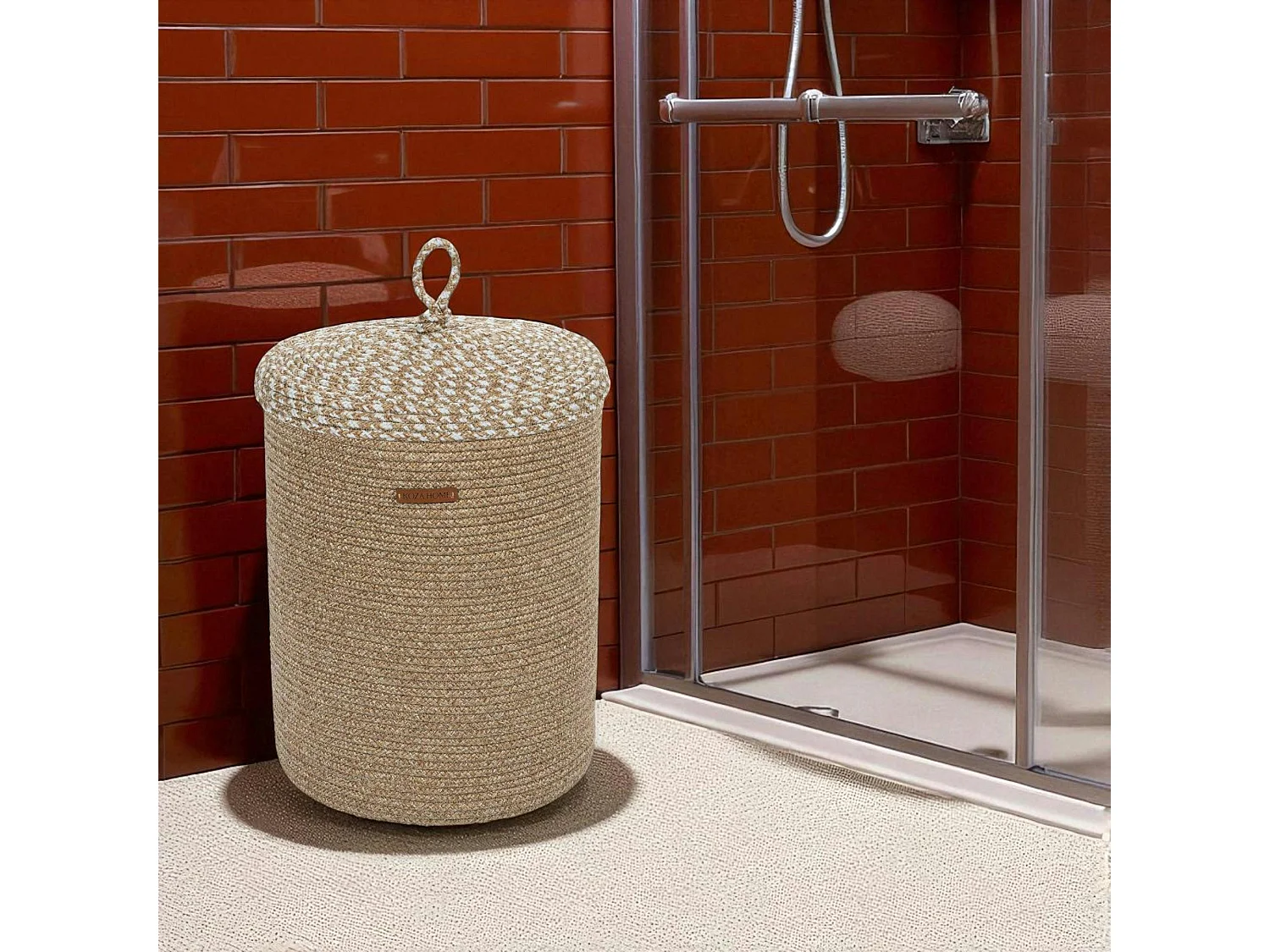 Panier de rangement rond – beige, avec couvercle IZMIR