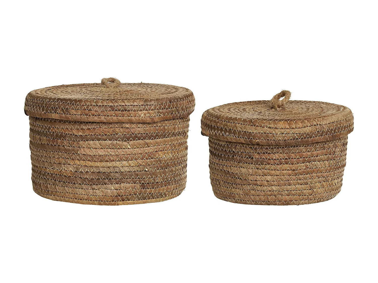 Petit panier de rangement rond en feuille de bananier avec couvercle (lot de 2)