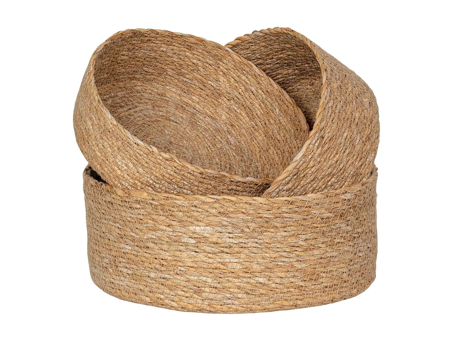 Petit panier de rangement rond en jonc de mer (lot de 3)