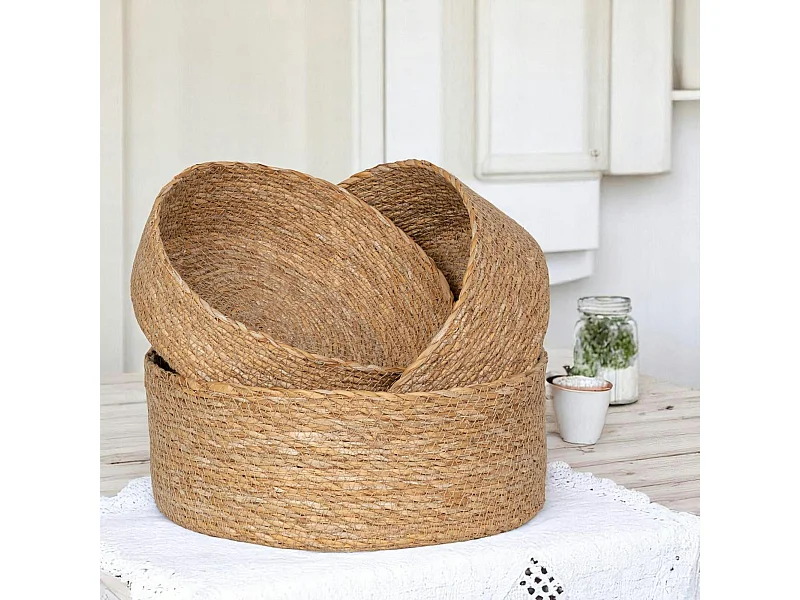 Petit panier de rangement rond en jonc de mer (lot de 3)