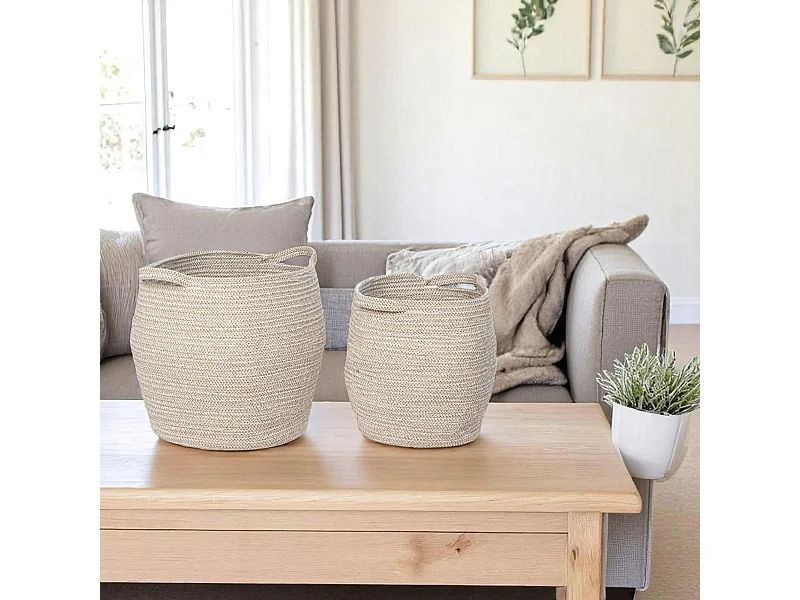 Panier de rangement en coton forme jarre avec poignées (lot de 2)