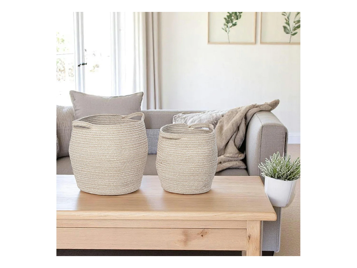 Panier de rangement en coton forme jarre avec poignées (lot de 2)