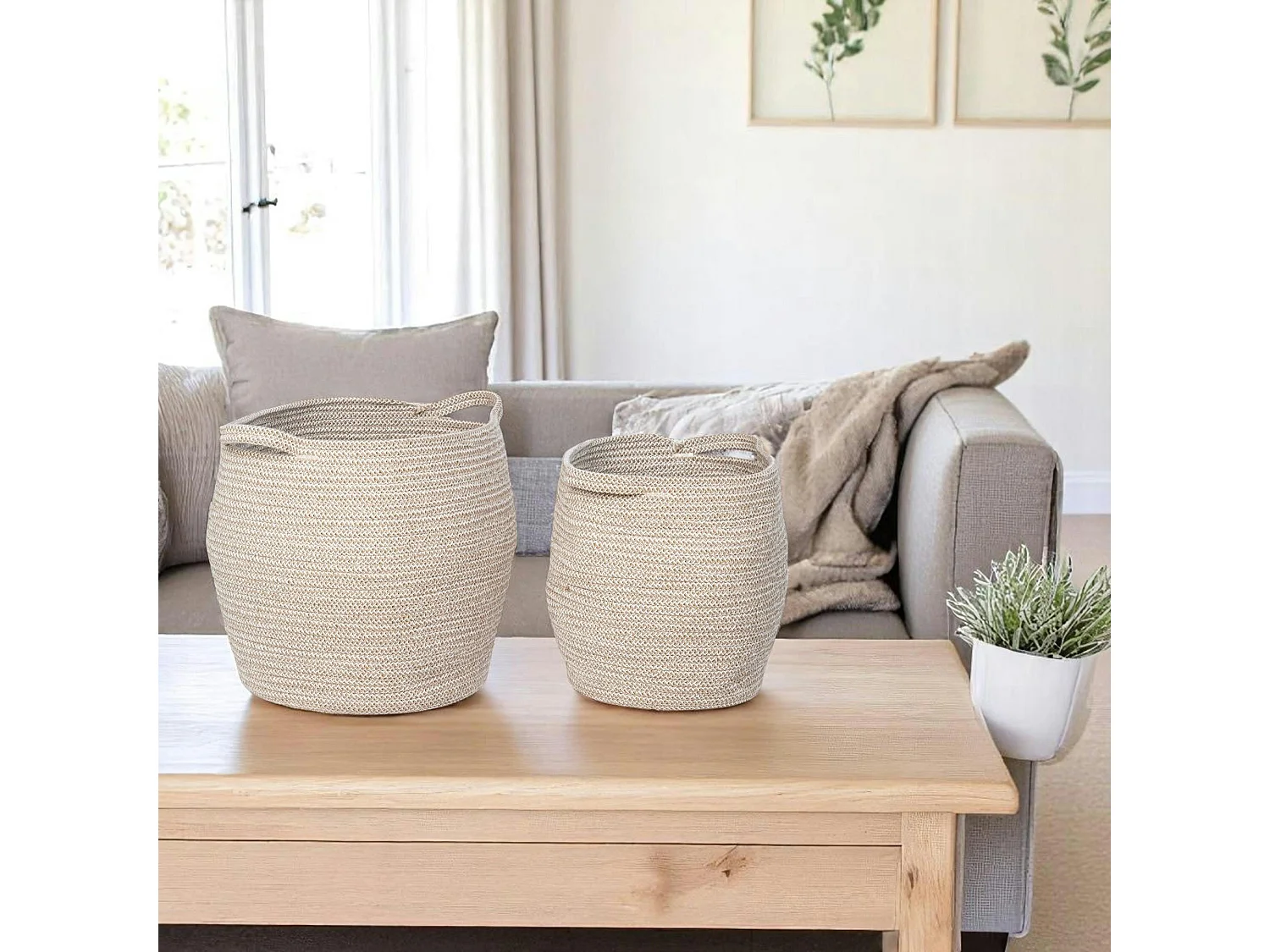 Panier de rangement en coton forme jarre avec poignées (lot de 2)