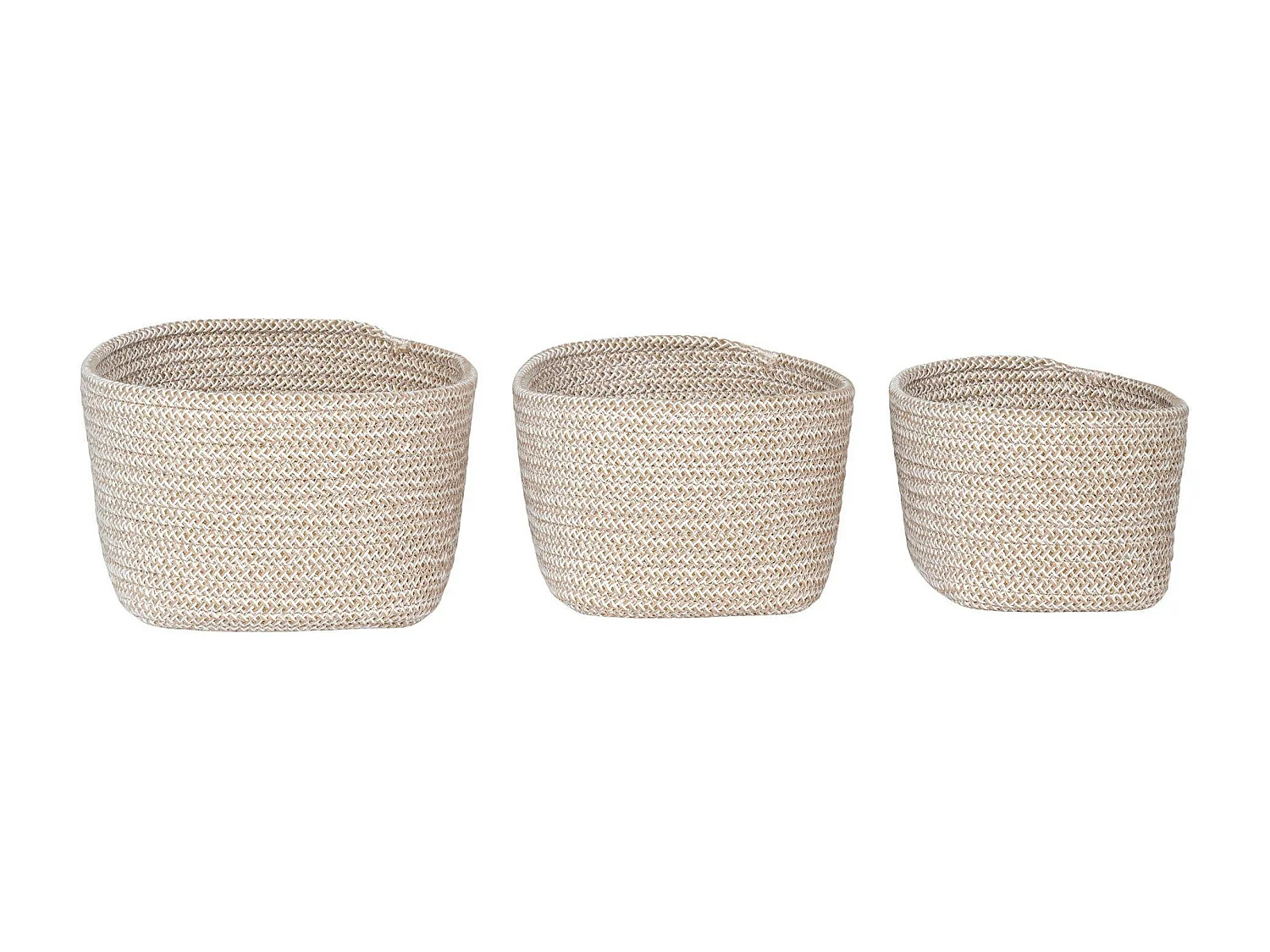Panier de rangement en coton beige, tressage bicolore (lot de 3)